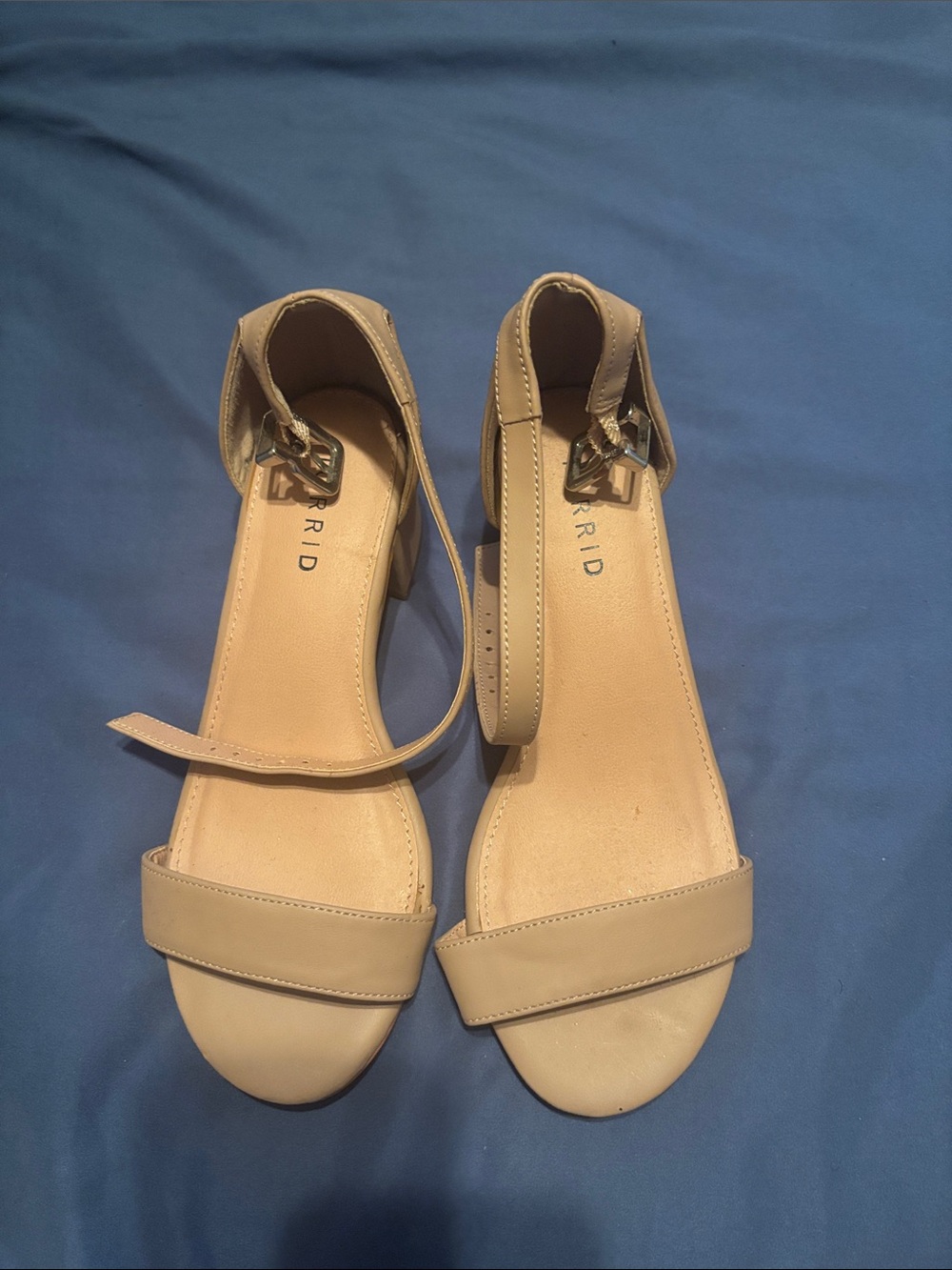 torrid Nude Beige Ankle Strap Block Heel Sandals